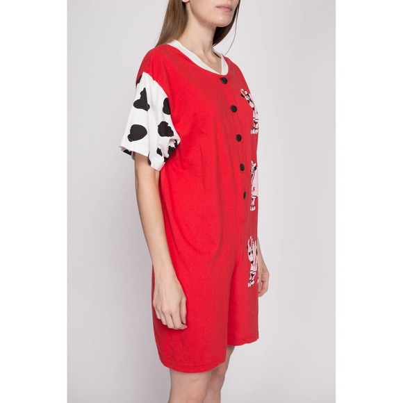 80s Retro Cow Romper - Medium to Large | Vintage Loungewear Playsuit Outfit - Picture 3 of 8